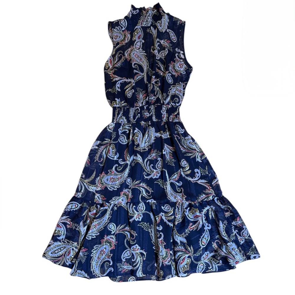 Nanette Lepore size 2 Paisley Navy Dress Smocked Waist